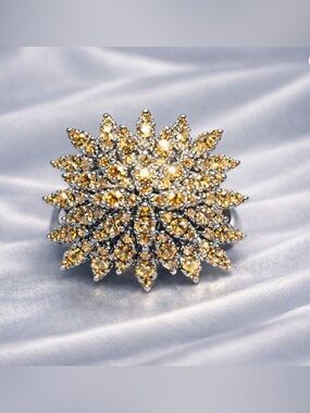 Brilliant Charles Winston CWE 925 Sterling Silver Champagne CZ Cluster, Size 6